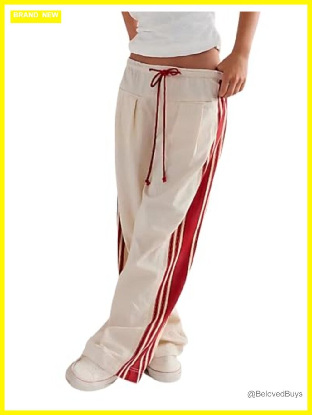 Wide Leg Pants Drawstring High Rise Side Striped Slouchy Palazzo Pants with
